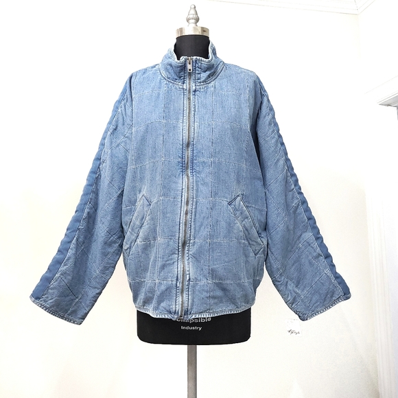 Free People Quilted Denim Oversized Dolman Jacket - Picture 3 of 16